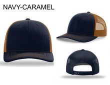 Load image into Gallery viewer, Navy/Caramel Richardson Trucker 112