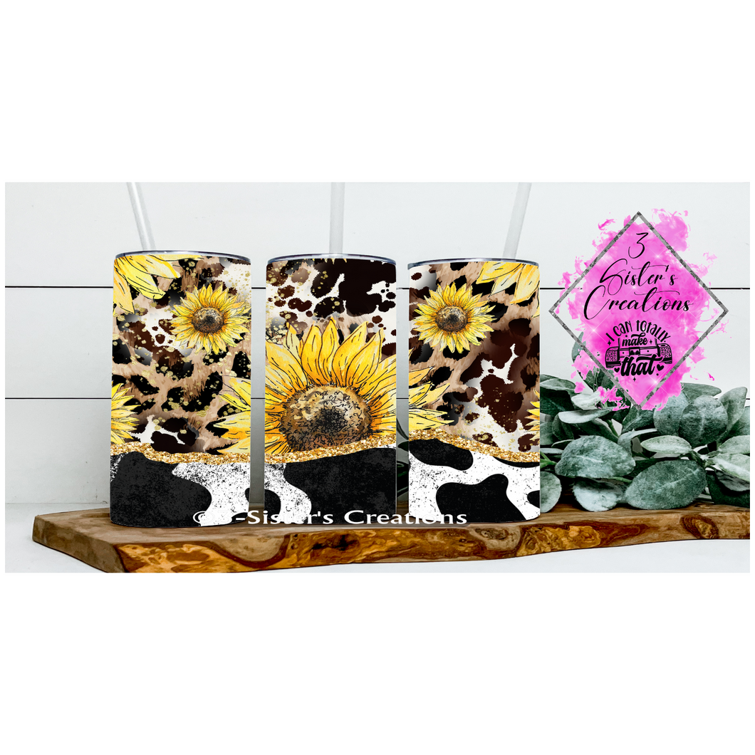 12 oz.- Cow Print & Sunflowers