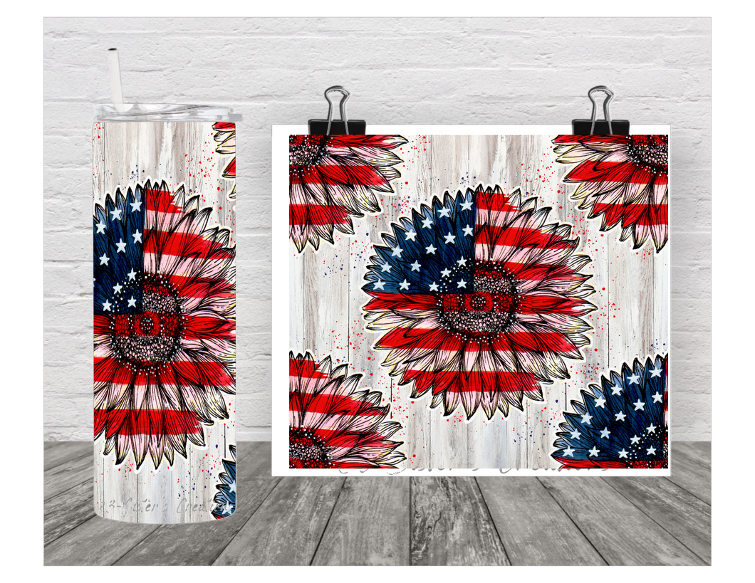 American Flag Sunflower Tumbler