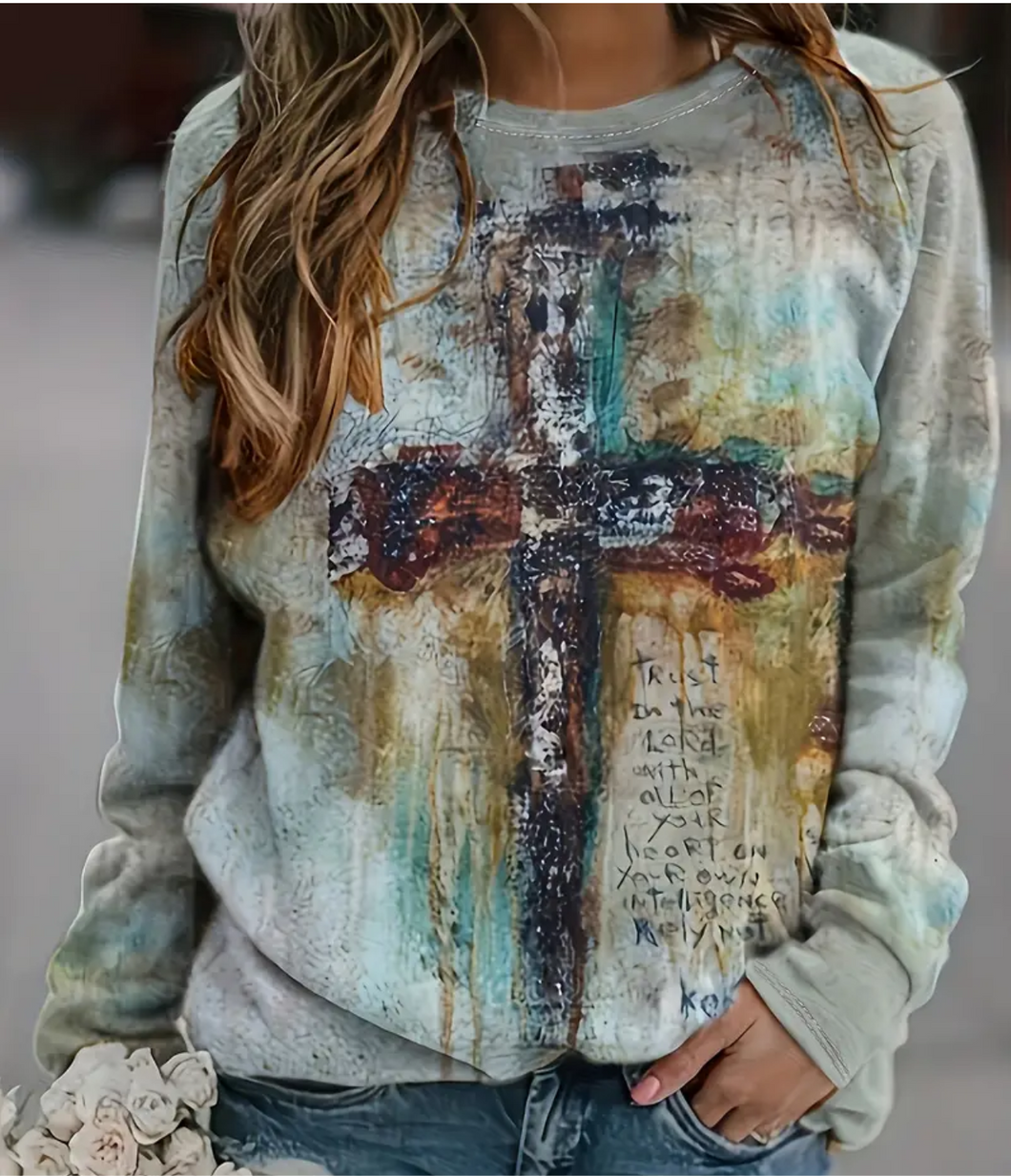 PRE ORDER: Cross Print Long Sleeve T-shirt {CA133972}