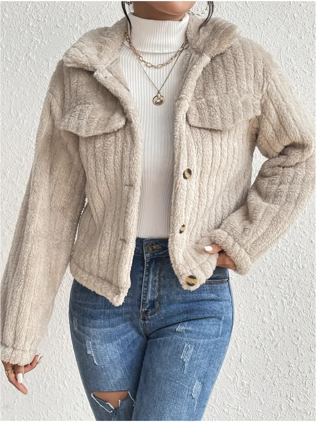 Pre Order: Tan Fuzzy Jacket {CX137457}