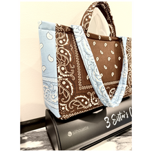 Load image into Gallery viewer, Brown &amp; Light Blue Bandana Bag
