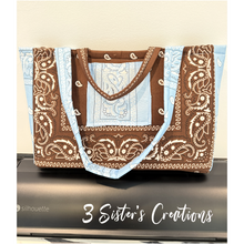 Load image into Gallery viewer, Brown &amp; Light Blue Bandana Bag
