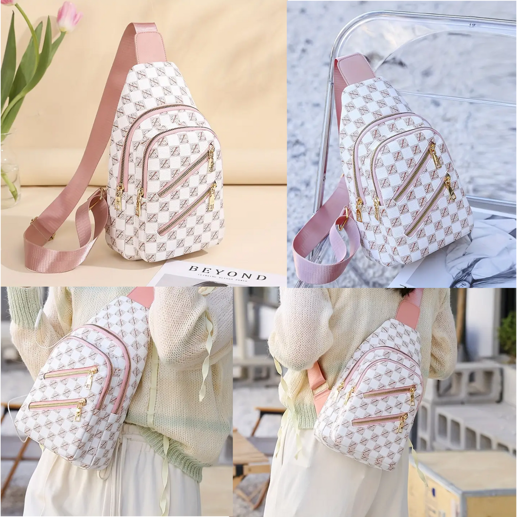 PRE ORDER: WHITE & PINK TEXTURED CROSS BODY BAG {UE124613}