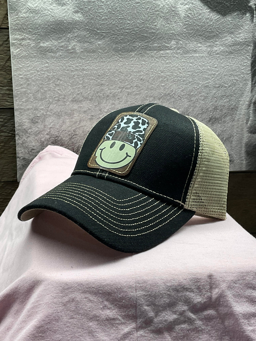 Black & Khaki Smiley Hat